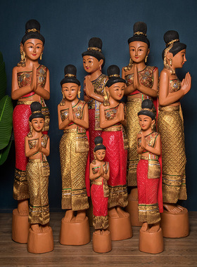 东南亚风格餐厅门口迎宾装饰泰式风情落地摆件泰国木雕工艺品雕塑