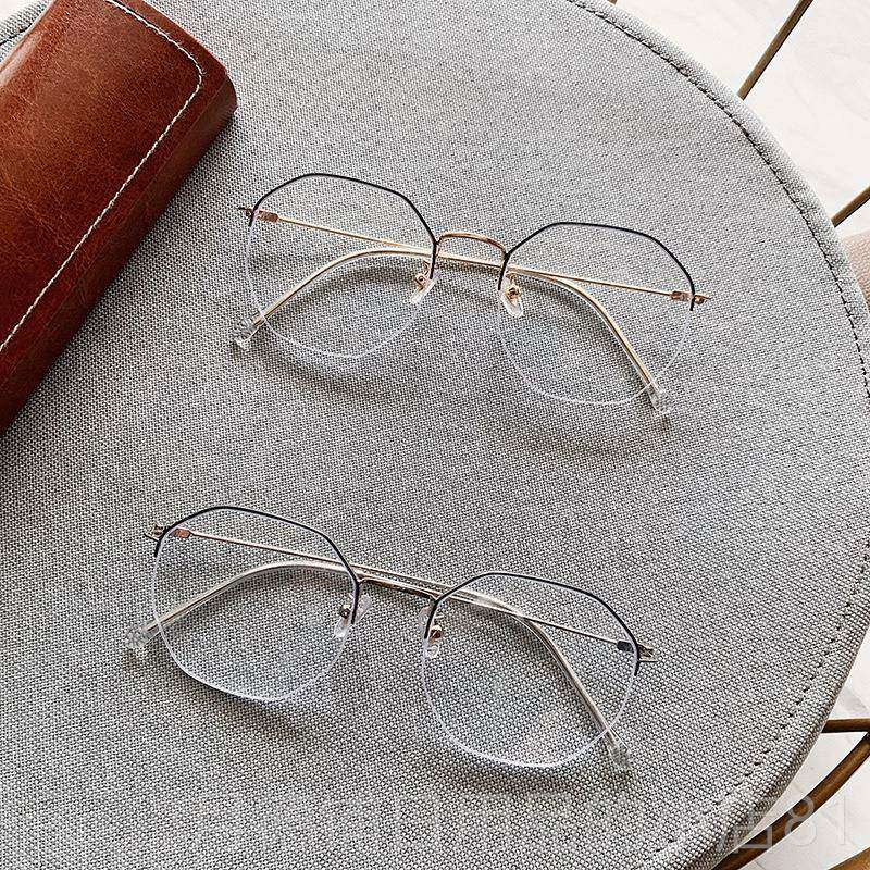 正品覆古多边女形半框颜近视眼镜男潮可配有度数防蓝光辐射素目护