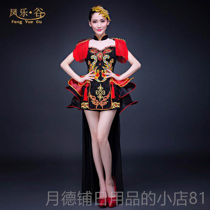正品中国开风水鼓舞唱歌场舞打鼓龙鼓鼓演敲出服女中服国鼓服装舞