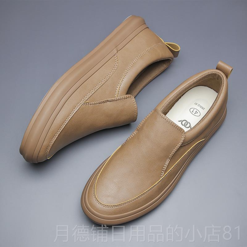 正品男鞋冬季保暖绒棉鞋男一脚蹬休闲皮鞋加伦英百搭软底防加厚水