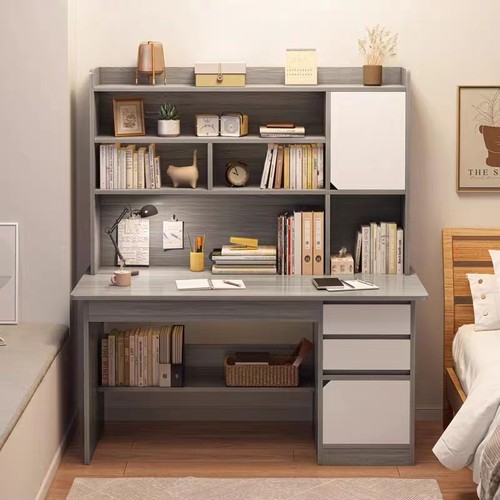 书桌书架一体桌家用台式电脑桌现代简约学习书桌出租屋简易桌子