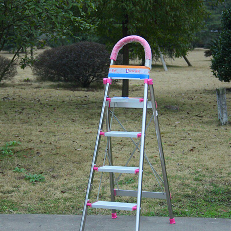 乐步不锈钢家用折叠梯子铝合金加厚人字梯室内四五步工程楼梯凳椅