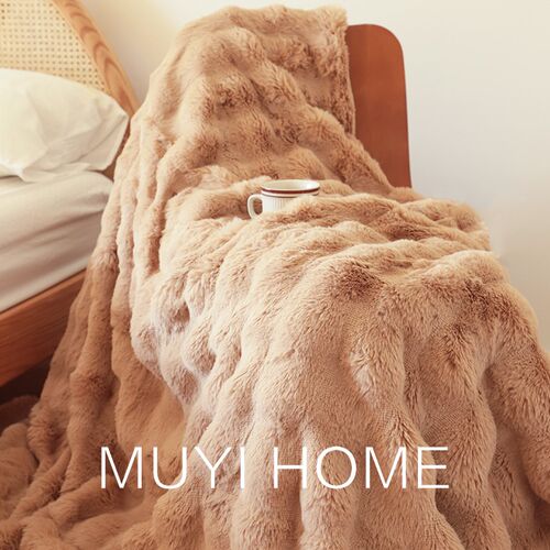 意大利托斯卡纳兔毛毛毯仿皮草盖毯客厅沙发毯子床尾毯搭毯午睡毯