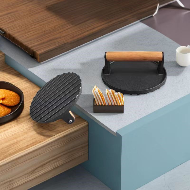 铸铁压肉板圆形长方形生铁压板压肉盘煎牛排烤肉铁板鱿鱼压板烧烤