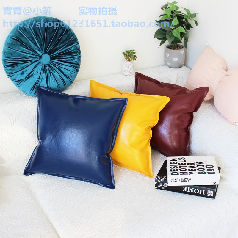 油蜡皮PU皮纯色欧式仿真皮沙发样板房家居靠垫/靠枕/抱枕套45 50