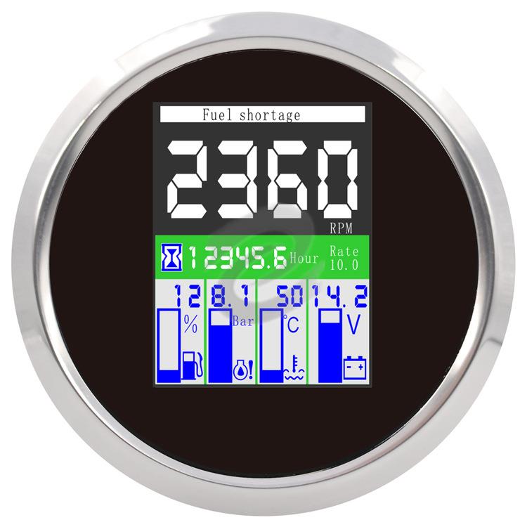 85mm汽车五合一多功能大表转速计时/油位/电压/水温/油压