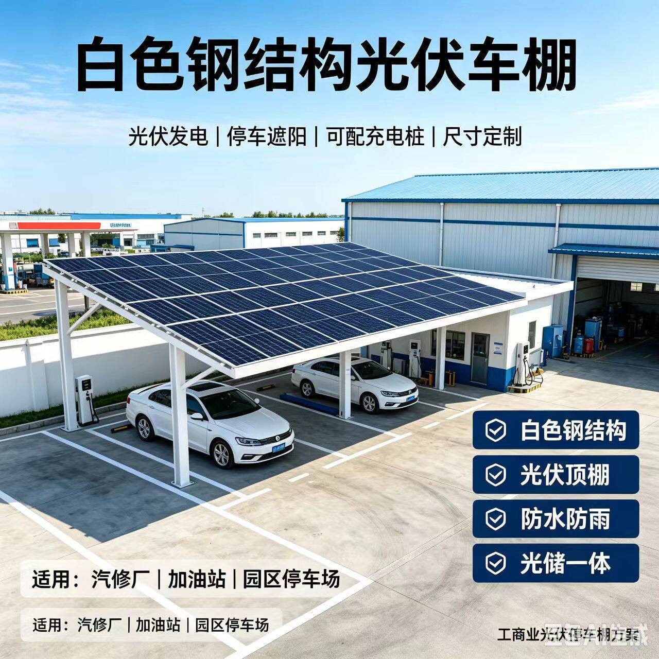 太阳能光伏车棚充电桩新能源电车棚电动汽车充电桩离网供电系统