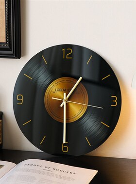 中古风黑胶唱片座钟桌面时钟摆件意式极简高级感客厅电视柜装饰品