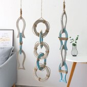 地中海风格 饰品木质鱼串救生圈挂件创意墙壁家居悬挂艺术品 壁饰装