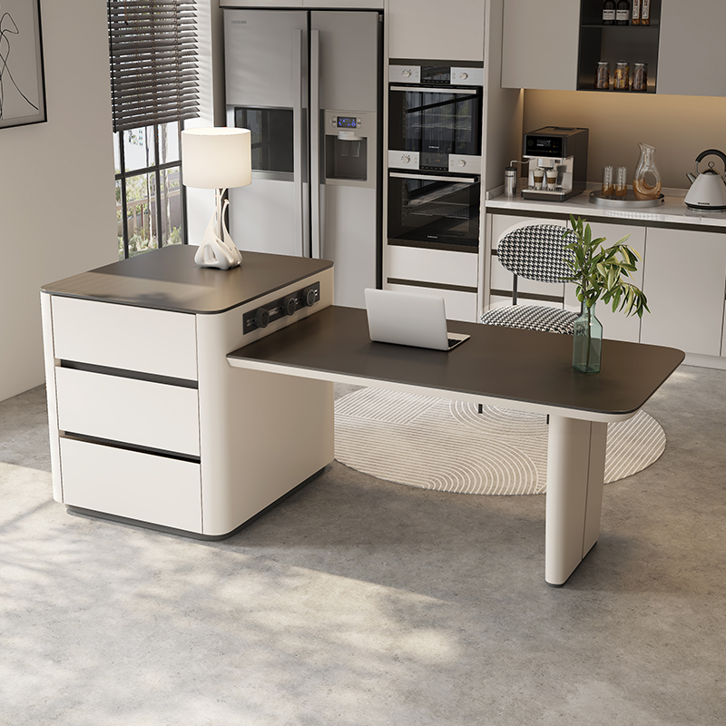 奶油风岛台餐桌一体可伸缩多功能岩板中岛台极简约家用高级导台