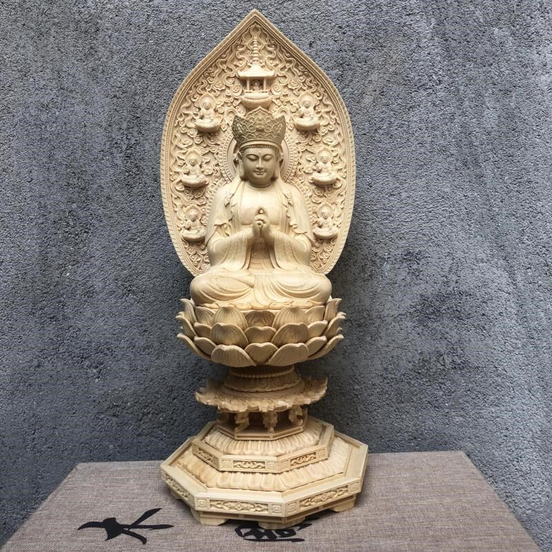 桧木精雕毗卢遮那佛大日显广眼藏如来实木家居佛门寺院供奉工艺品