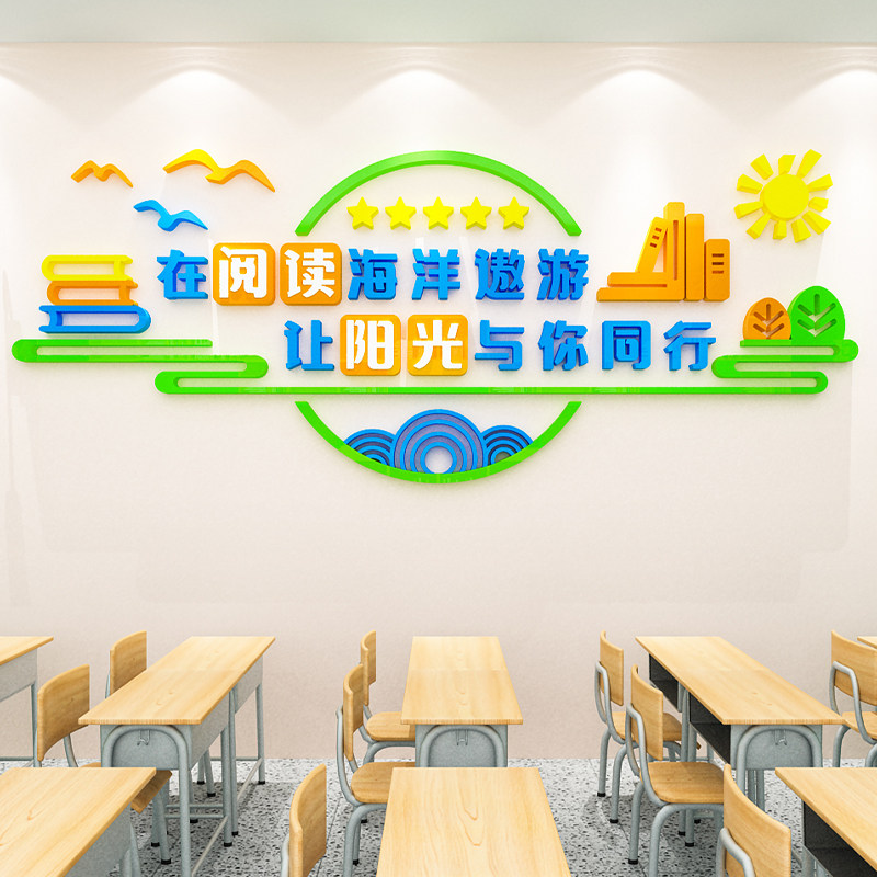 阅读室布置绘本馆图书角布置装饰学校教室环创班级文化墙贴画标语