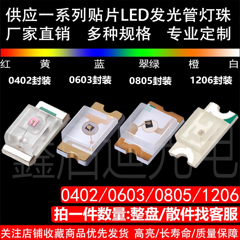 贴片0402 0603 0805 1206红黄蓝绿橙紫白 高亮发光二极管LED灯珠