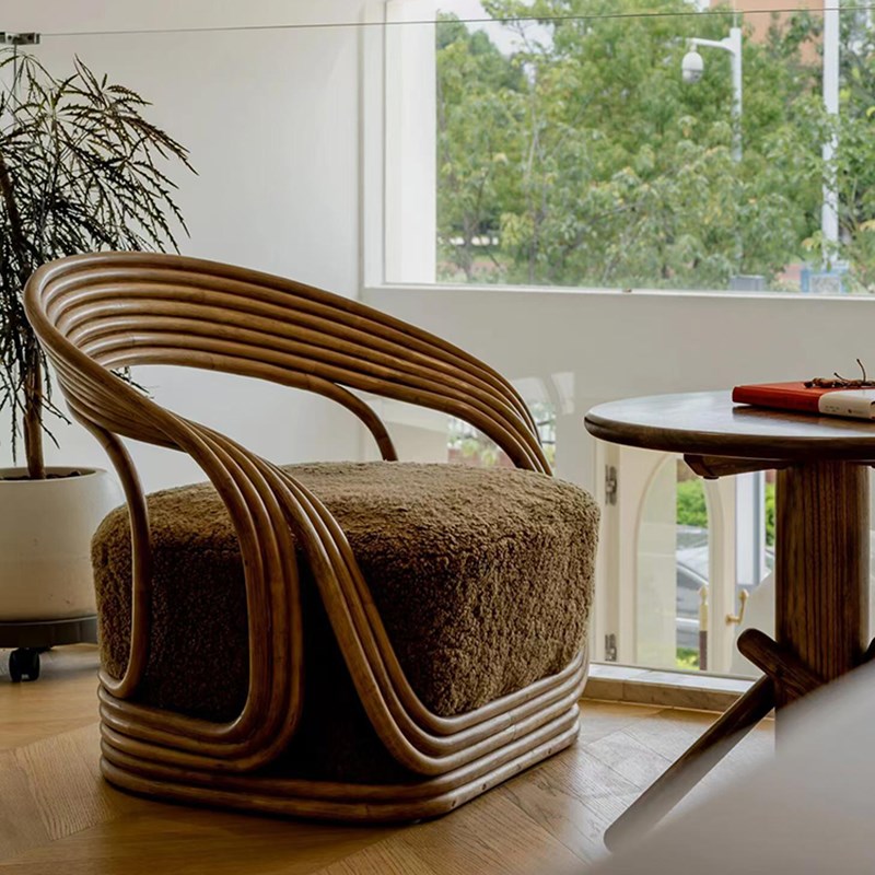 复古风藤编沙发椅单人阳台休闲沙发椅民宿酒店会客椅东南亚藤椅