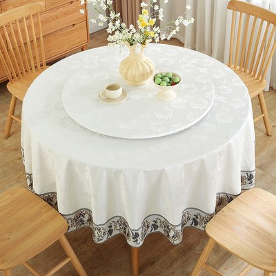 高级感圆桌布中式防水防油免洗防烫酒店饭店圆形餐桌布家用PU台布