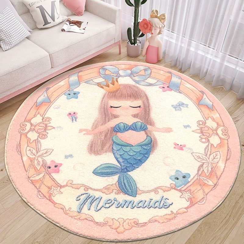 可爱美人鱼卡通圆形地毯儿童转椅垫毛绒客厅沙发地垫床边毯阅读区,居家布艺,地毯,淘宝优惠券,粉丝福利购,淘宝优惠卷
