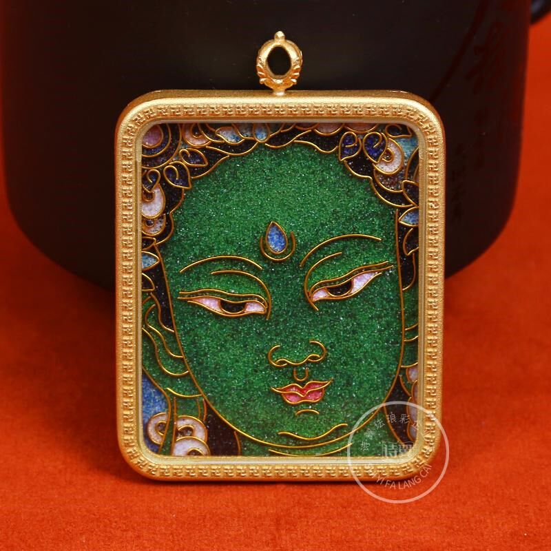 掐丝珐琅彩唐卡吊坠绿度母纯手工车内饰品药师佛生肖守护吊坠礼品