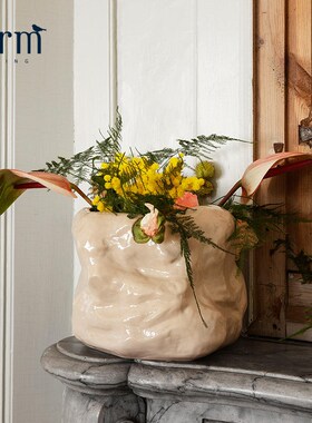 丹麦Ferm Living陶瓷花瓶摆件客厅鲜花插花瓶落地大口径花盆装饰