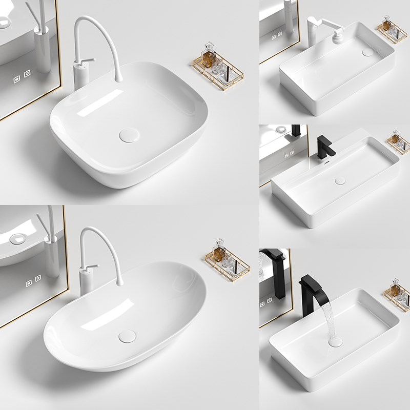 家用陶瓷台上盆阳台方形侧排水单盆酒店工程洗手盆大小尺寸洗脸盆