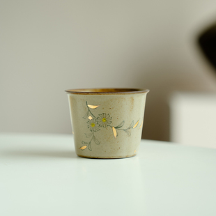 拓土仿古描金主人杯纯手绘小雏菊冰桶杯单杯手工茶盏陶瓷女喝茶杯