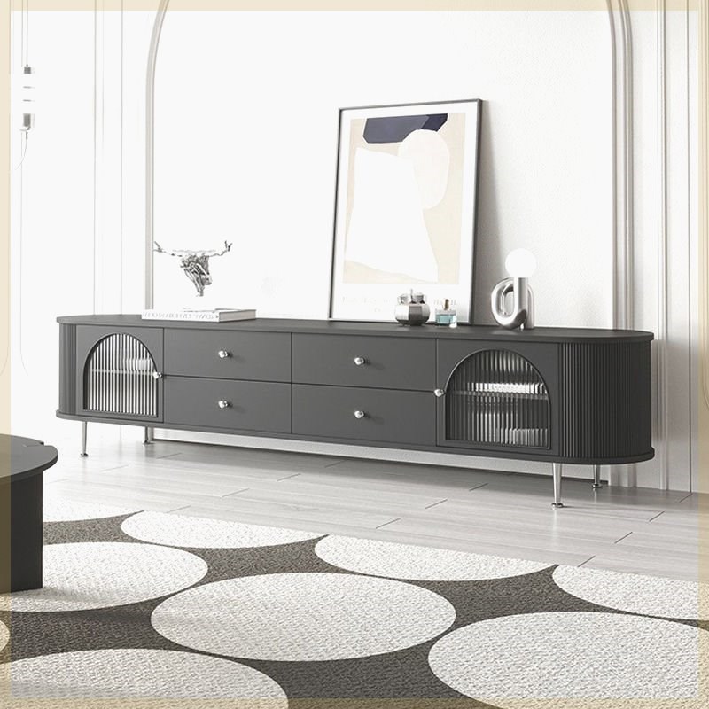 法式奶油风电视柜茶几现代简约2023新款高端烤漆黑色实木地柜