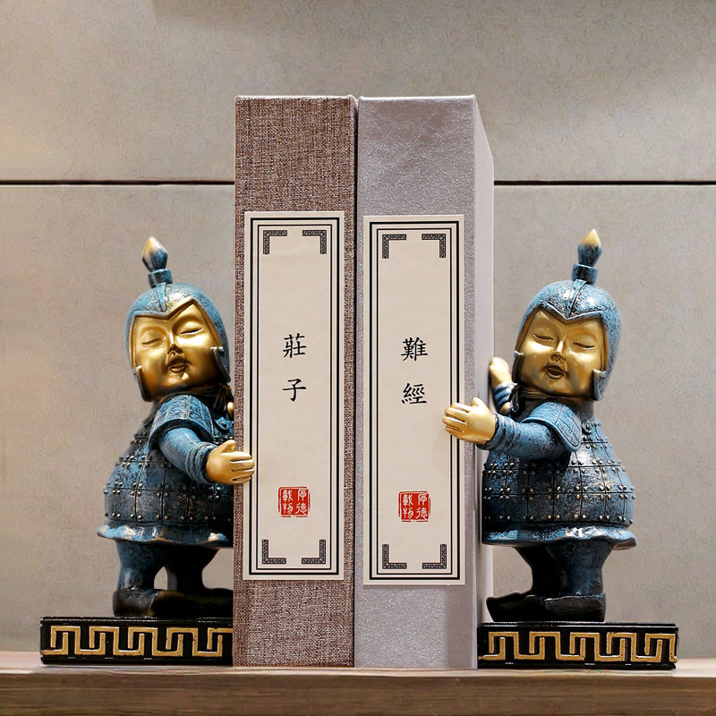 创意兵马俑书挡摆件客厅中式酒柜装饰品桌面书立靠办公室书房摆设