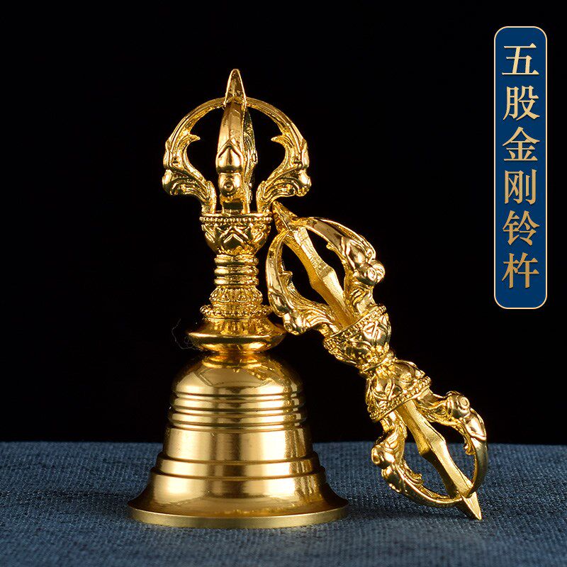 金刚铃杵黄铜西藏密宗用品供具迷你手摇小铃铛五股金刚杵小号摆件