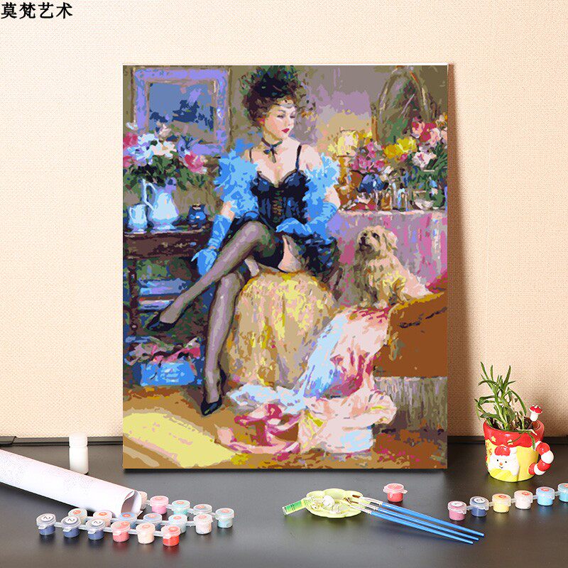 数字油画diy手工填充世界名画手绘拉祖莫夫美女人物涂色油彩画画