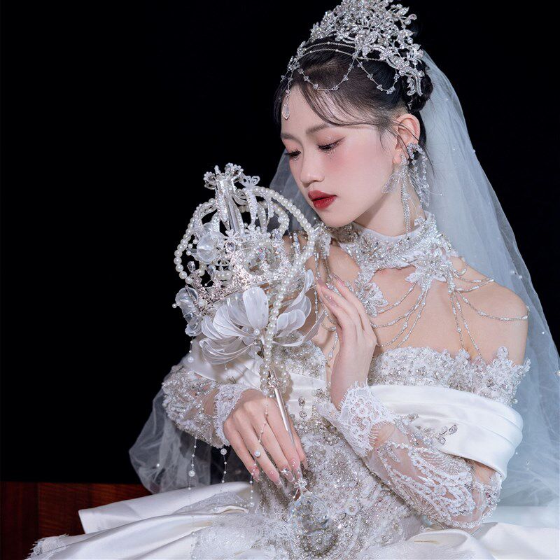 权杖手捧花婚礼diy材料新娘水晶婚纱公主高级成品重工新婚礼盒