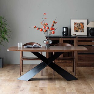 妙梵聚味台北美黑胡桃木餐桌实木大板桌办公桌铁艺长方形饭桌