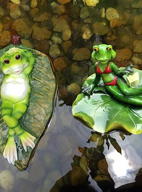 花园水池浮水青蛙摆件家居鱼缸池装饰工艺品庭院假山仿真动物摆设
