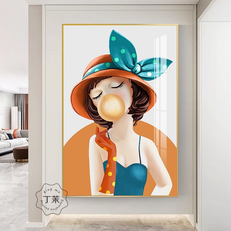 泡泡女孩入户玄关装饰画走廊过道挂画现代简约落地画餐厅装饰壁画