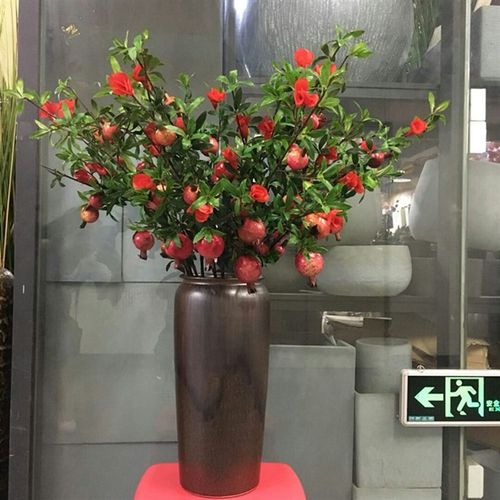 仿真石榴枝石榴果 石榴花枝果树枝 带叶大枝石榴枝花瓶装配饰道具