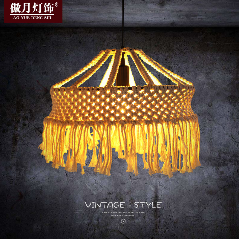 波西米亚吊灯手工编织灯罩麻绳棉绳创意空间diy个性创意吊灯文艺,家装灯饰光源,客厅吊灯,淘宝优惠券,粉丝福利购,淘宝优惠卷