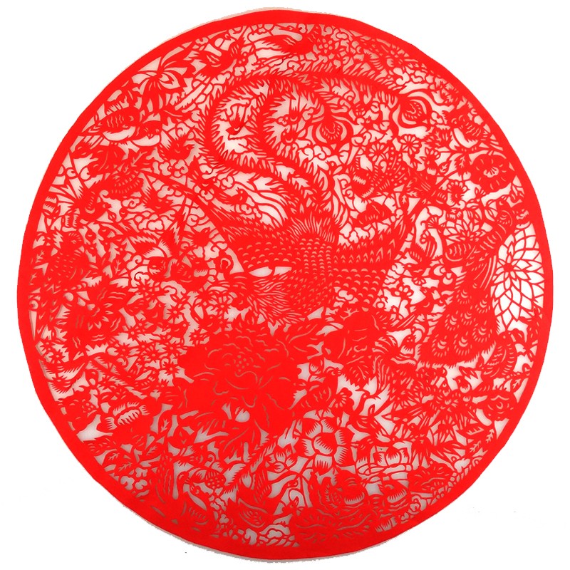 陕西手工剪纸画窗花民间手工艺品家居装饰画百花百鸟百蝶