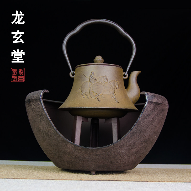 龙玄堂铸铁烧炭炉炭火钵 煮茶炉风炉 铁壶铜壶大号伍德炉取暖碳炉