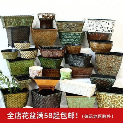 孤品大集合-欧式复古家居植物装饰铁艺浮雕花盆花器花桶仿古铁盆