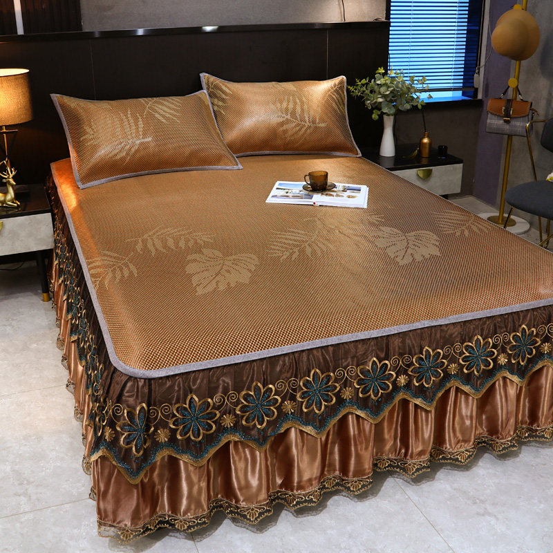 欧式冰藤席床裙款三件套可拆卸蕾丝花边夏季冰丝凉席空调席子折叠,床上用品,藤席,淘宝优惠券,粉丝福利购,淘宝优惠卷