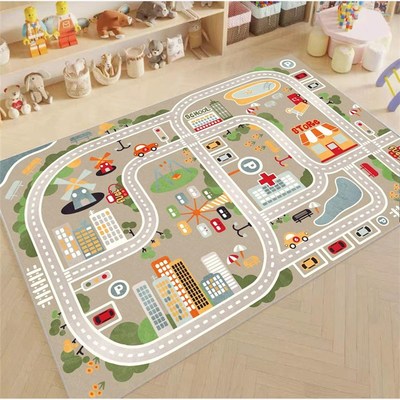 儿童停车场交通游戏地垫地毯男孩汽车卡通马路轨道地毯车道地垫