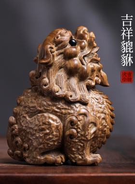 天然绿檀玉檀实木雕刻招财貔貅文玩手把件家居工艺品装饰摆件