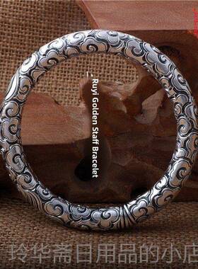 高档环纯银手环999纯银神手工男士图全案美猴王金手情侣定海针