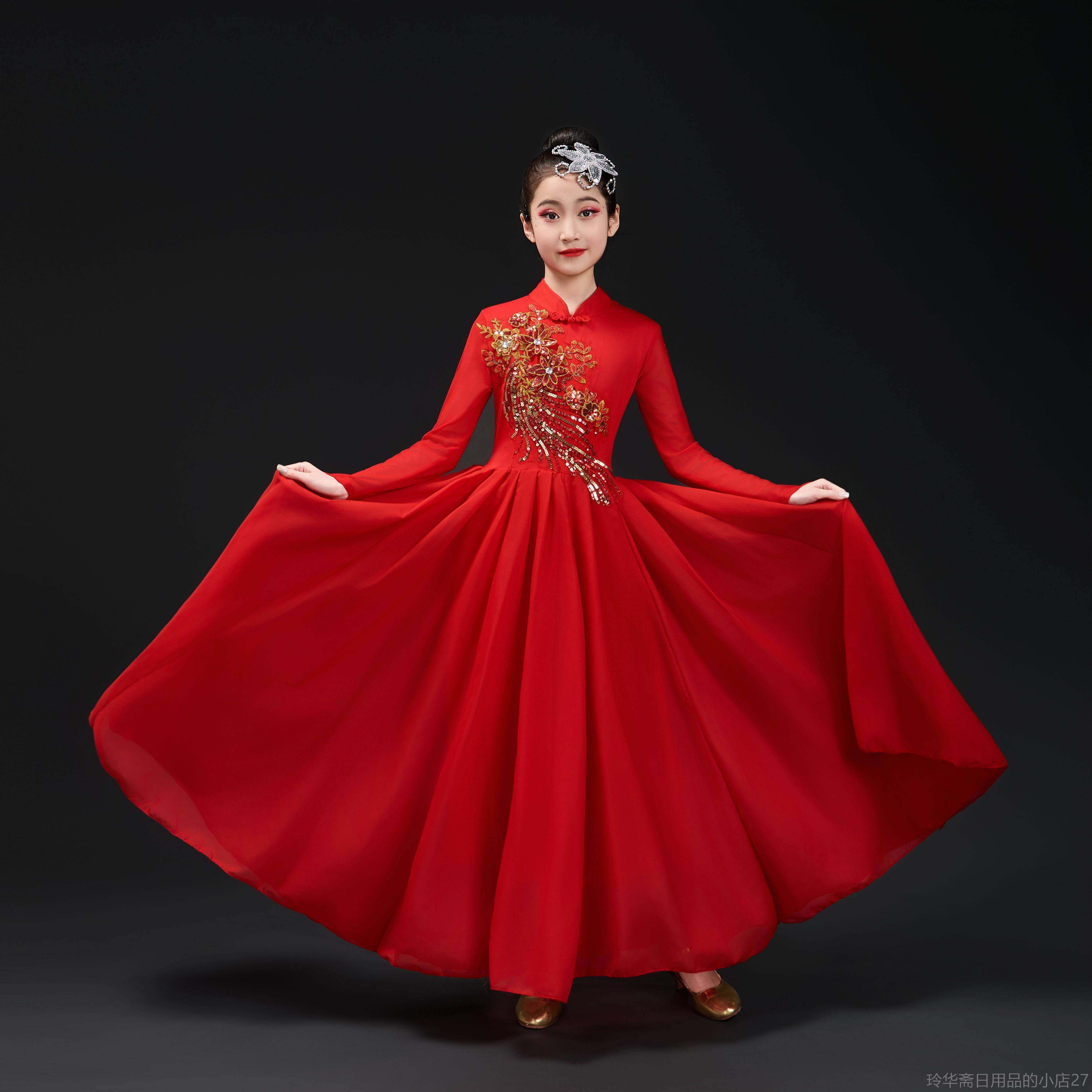 高档童演出服服大摆裙万疆灯表火儿里的中国舞蹈合唱现代开场舞蹈