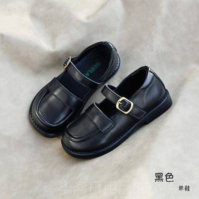 高档贝兰童鞋女孩院皮鞋色女孩鞋英国公主软底玛简真皮丽玛丽简黑
