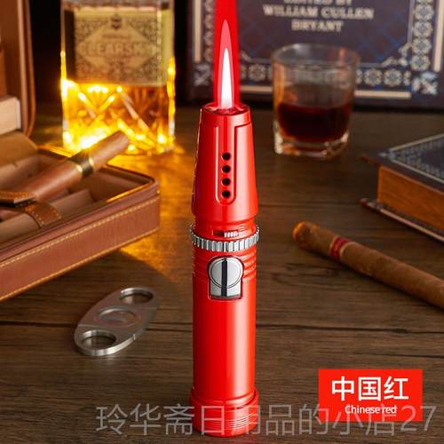 高档中邦JOBON网红抖音直播焰 新款直冲枪蓝打充气金属火机户外焊