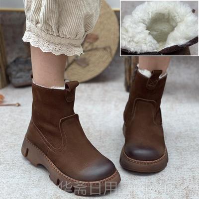 高档真纯羊毛女鞋绒马丁靴女休闲短筒皮中雪跟靴子加保暖加厚地靴