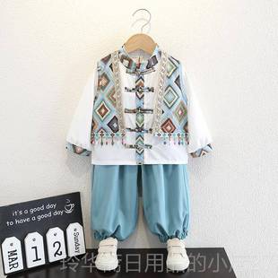 高档儿童月三日汉代五十六少数民族男儿女服装戴三庄演表服装幼园