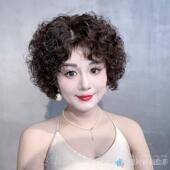 高档假发女短全手织羊毛卷发气薄自然蓬松时发尚气透质轻款 真发全