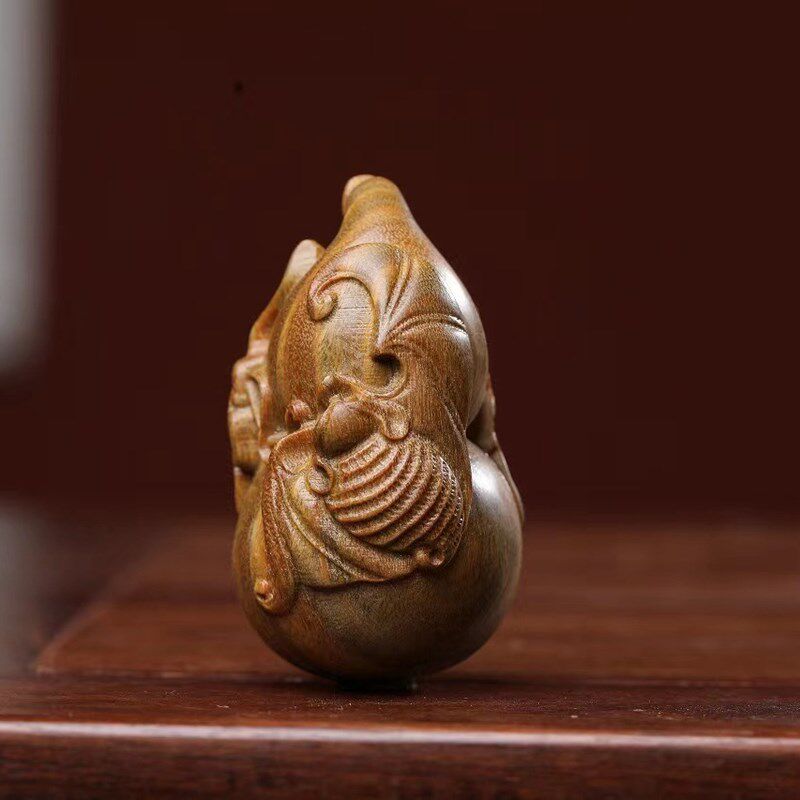 绿檀木雕葫芦手把件福报福禄创意文玩蝙蝠把玩件实木雕刻手捻葫芦