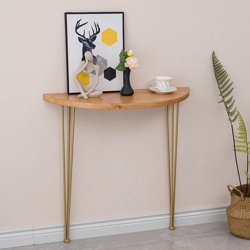 实木半圆玄关桌靠墙原木玄关台长条案台入户装饰柜墙上餐边桌窄桌