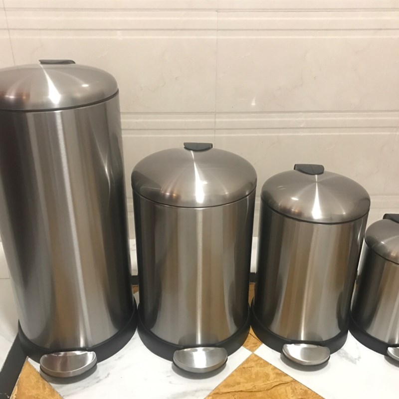 家用公司圆形不锈钢豪华拉丝静音脚踏5L12L/20L/30L垃圾桶